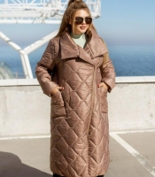 Куртка женская осенне-зимняя длинная стёганая из плащевки с утеплителем и боковой молнией