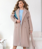 Пальто женское осенне-зимнее кашемировое двубортное с поясом и подкладкой бежевое