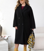 Пальто женское осенне-зимнее кашемировое двубортное с подкладкой чёрное