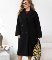 Пальто женское осенне-зимнее кашемировое двубортное с подкладкой чёрное