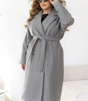Пальто женское осенне-зимнее кашемировое двубортное с поясом и подкладкой серое
