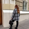 Костюм женский осенне-зимний тройка с клетчатой байковой рубашкой и легинсами из рубчика на флисе  k-124675