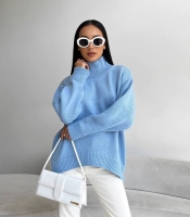 Свитер женский осенне-зимний оверсайз в стиле Massimo с высоким воротником из фабричной вязки