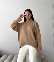 Свитер женский осенне-зимний оверсайз в стиле Massimo с высоким воротником из фабричной вязки