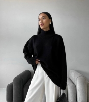 Свитер женский осенне-зимний оверсайз в стиле Massimo с высоким воротником из фабричной вязки