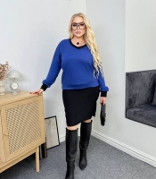 Костюм-двойка женский осенне-зимний из ангоры премиум и рубчика с начёсом: платье и кофта контрастного дизайна