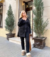 Костюм спортивный женский из трехнитки на флисе утеплённый с асимметричным кардиганом на молнии и брюками осенне-зимний