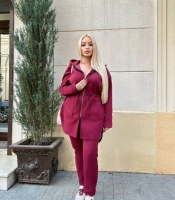 Костюм спортивный женский из трехнитки на флисе утеплённый с асимметричным кардиганом на молнии и брюками осенне-зимний