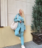 Костюм спортивный женский из трехнитки на флисе утеплённый с асимметричным кардиганом на молнии и брюками осенне-зимний