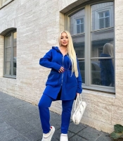 Костюм спортивный женский из трехнитки на флисе утеплённый с асимметричным кардиганом на молнии и брюками осенне-зимний