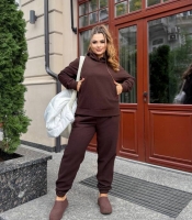 Костюм спортивный женский из полар-флиса утеплённый с худи и брюками свободного кроя осенне-зимний