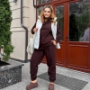 Костюм спортивный женский из полар-флиса утеплённый с худи и брюками свободного кроя осенне-зимний  k-124726