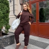 Костюм спортивный женский из полар-флиса утеплённый с худи и брюками свободного кроя осенне-зимний  k-124726