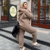 Костюм спортивный женский из полар-флиса утеплённый с худи и брюками свободного кроя осенне-зимний  k-124729