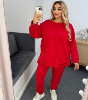 Костюм спортивный женский из трехнитки на флисе утеплённый со свитшотом и брюками свободного кроя осенне-зимний