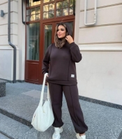 Костюм спортивный женский из трехнитки утеплённый с худи и брюками свободного кроя осенне-зимний