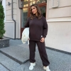 Костюм спортивный женский из трехнитки утеплённый с худи и брюками свободного кроя осенне-зимний  k-124740