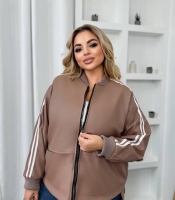 Куртка женская из эко-кожи на подкладке с контрастными полосками и манжетами осенне-зимняя