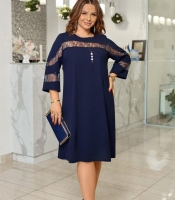 Платье женское А-силуэта из креп-дайвинга с сетчатыми вставками и блестками осенне-зимнее