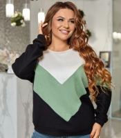 Джемпер женский ангора двусторонняя свободного кроя с геометрическим узором и круглым вырезом осенне-зимний