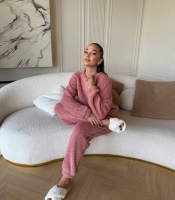 Пижама женская махровая Тедди тёплая свитшот и брюки свободного кроя осенне-зимняя