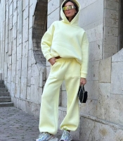 Спортивный костюм-двойка женский из турецкой трёхнитки пенье на флисе утеплённый худи оверсайз и брюки осенний зимний