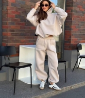 Спортивный костюм-двойка женский из турецкой трёхнитки пенье на флисе утеплённый худи оверсайз и брюки осенний зимний