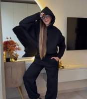 Спортивный костюм-двойка женский из турецкой трёхнитки пенье на флисе утеплённый худи оверсайз и прямые брюки осенний зимний