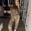 Спортивный костюм женский из велюра на меху: кофта на молнии с капюшоном и брюки оверсайз осенний зимний  k-124765