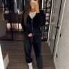 Спортивный костюм женский из велюра на меху: кофта на молнии с капюшоном и брюки оверсайз осенний зимний  k-124766