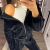 Спортивный костюм женский из велюра на меху: кофта на молнии с капюшоном и брюки оверсайз осенний зимний  k-124766