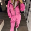 Спортивный костюм женский из велюра на меху: кофта на молнии с капюшоном и брюки оверсайз осенний зимний  k-124767