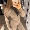 Спортивный костюм женский из замши: укороченная кофта на молнии и прямые брюки с клешем осенний зимний  k-124769