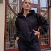 Спортивный костюм женский из двустороннего полар-флиса: кофта на молнии с капюшоном и прямые брюки осенний зимний  k-124771