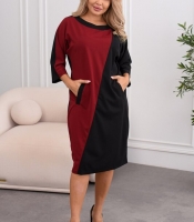 Платье женское из креп-дайвинга свободного кроя с контрастными вставками осеннее зимнее