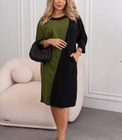 Платье женское из креп-дайвинга свободного кроя с контрастными вставками осеннее зимнее