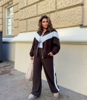 Спортивный костюм женский из двустороннего флиса: кофта на молнии и брюки-палаццо осенний зимний