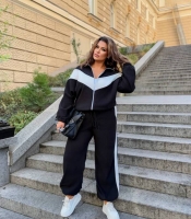 Спортивный костюм-двойка женский из двустороннего флиса с кофтой и брюками палаццо осенне-зимний