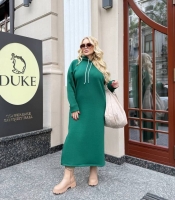 Платье-худи женское удлинённое из трёхнитки на флисе с капюшоном и боковыми разрезами осенне-зимнее