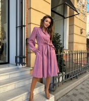 Платье-рубашка женское из микровельвета на натуральной основе с поясом и длинными рукавами осенне-зимнее