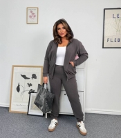 Спортивный костюм-двойка женский флис полар утеплённый на молнии с капюшоном и брюками осенний зимний