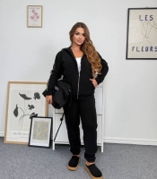 Спортивный костюм-двойка женский флис полар утеплённый на молнии с капюшоном и брюками осенний зимний