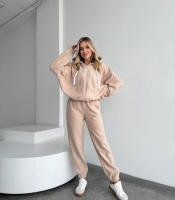 Костюм женский утеплённый из двухстороннего флиса Полар с кофтой на молнии и штанами джоггерами осенне-зимний