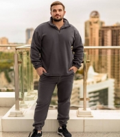 Костюм мужской спортивный утеплённый из двустороннего флиса с воротником на молнии осенне-зимний
