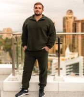 Костюм мужской спортивный утеплённый из двустороннего флиса с воротником на молнии осенне-зимний