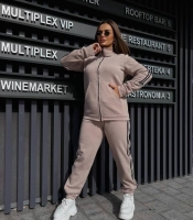 Спортивный костюм-двойка женский утеплённый из трёхнитки на флисе с лампасами и капюшоном зимний