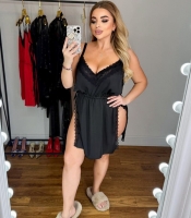 Ночная сорочка женская из армани шелка с кружевом и регулируемыми бретелями осенняя зимняя