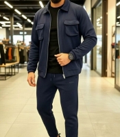 Костюм мужской из трехнитки на флисе спортивный с курткой на молнии и брюками на манжетах осенний зимний