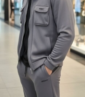 Костюм мужской из трехнитки на флисе спортивный с курткой на молнии и брюками на манжетах осенний зимний