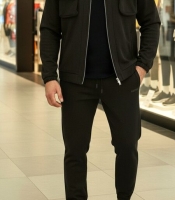 Костюм мужской из трехнитки на флисе спортивный с курткой на молнии и брюками на манжетах осенний зимний